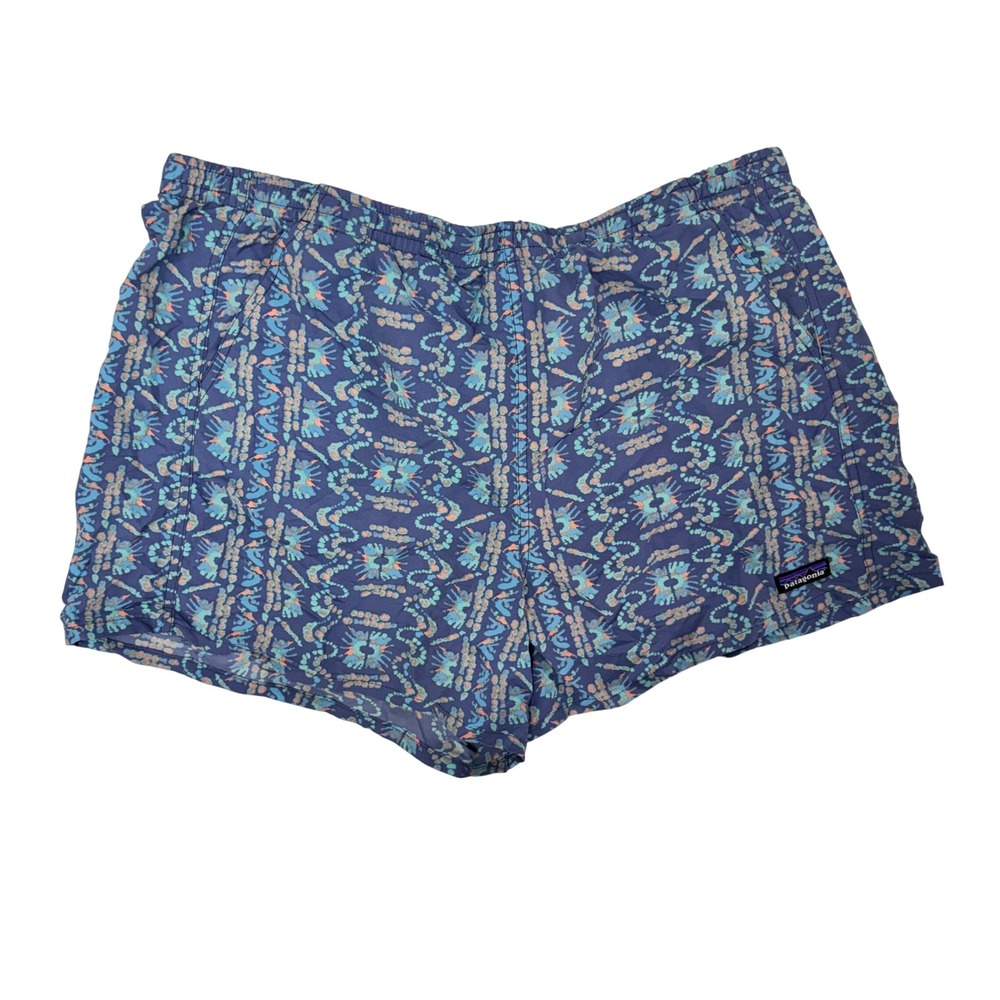 Patagonia Women Baggies Shorts XL Sun-Curled Utility Blue Print